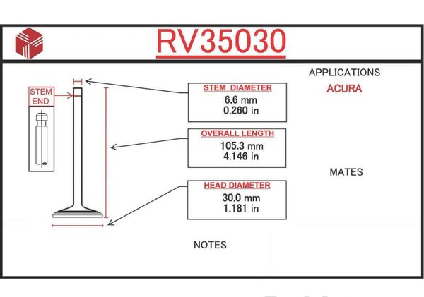 Valve - Intake (ITM RV35030) 86-89