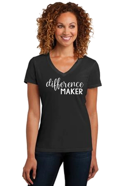 Ladies V-neck Short Sleeve Tee- Difference Maker