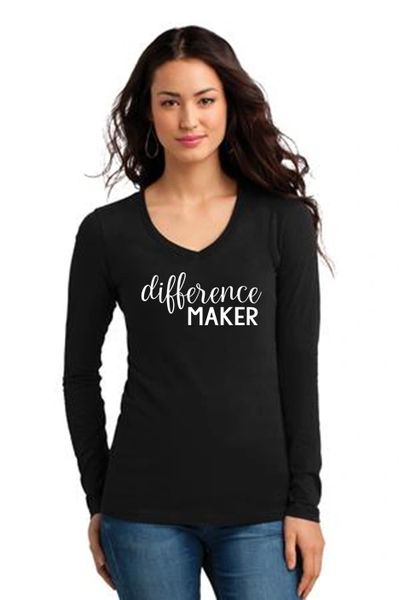 Ladies V-neck Long Sleeve Tee- Difference Maker
