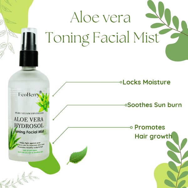 Pure Steam Distilled Aloe vera Hydrosol Toning Facial Mist Natural