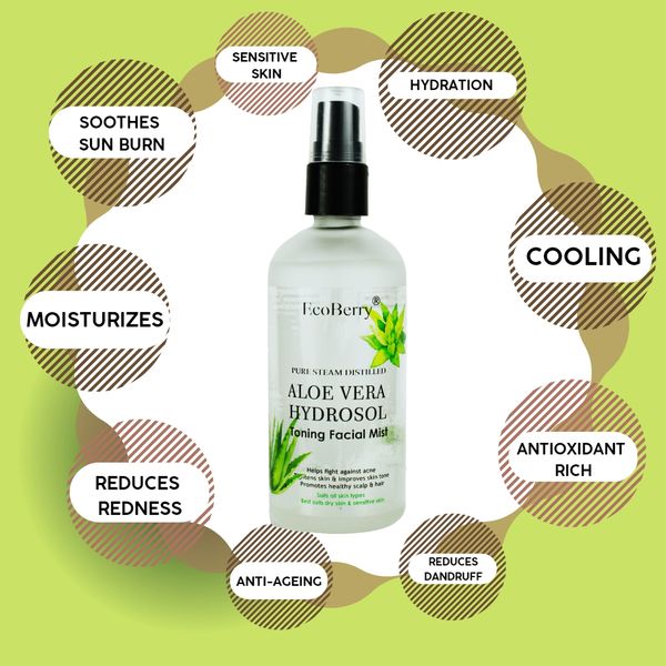 Pure Steam Distilled Aloe vera Hydrosol Toning Facial Mist Natural