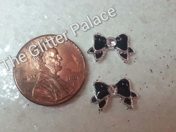 3D Bow #46 Black Metal with rhinestone (pack of 2)