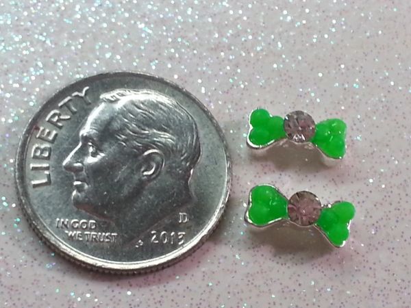 3D Bow #50 Neon Green or Pink Bow with a Rhinestone. (pack of 2)