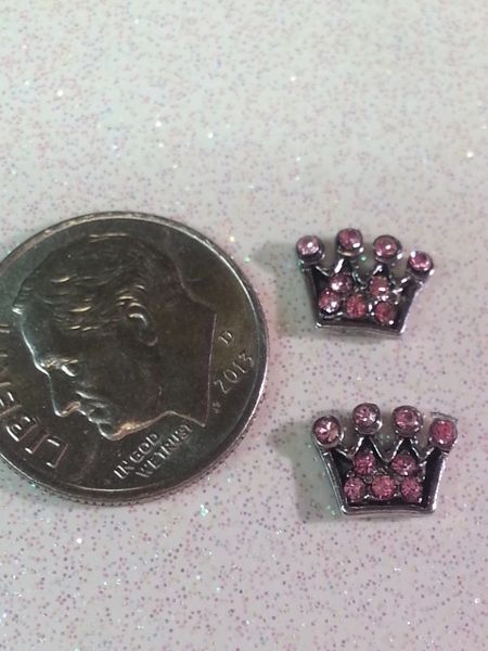 Charm - Crown with pink rhinestones ( 1 piece) (perfect for nails or living & floating lockets)