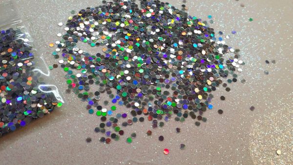 IN27 Holographic Silver .078 Dots, Glitter Insert (1.5 gr baggie)