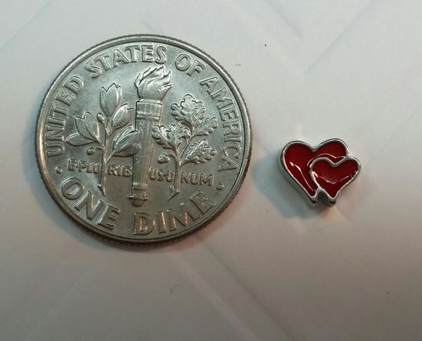 Charm #22 - Red Double Hearts (Perfect For Floating Lockets,, Nail Decoration & Crafts)