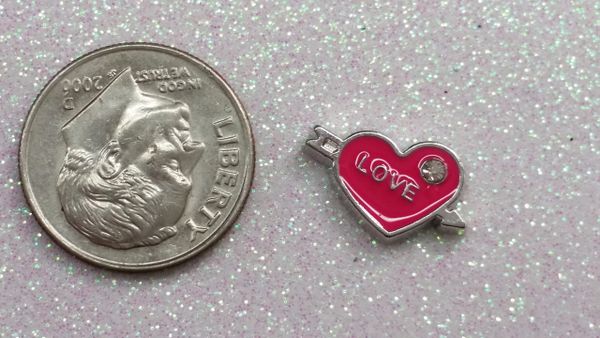 Charm #28 - Pink Heart with Love (Perfect For Floating Lockets,, Nail Decoration & Crafts)