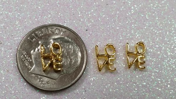 3D Charm #7 Gold Metal Love (pack of two)