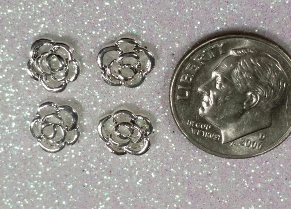 3D Charm #12 Silver Metal flower (pack of 4)