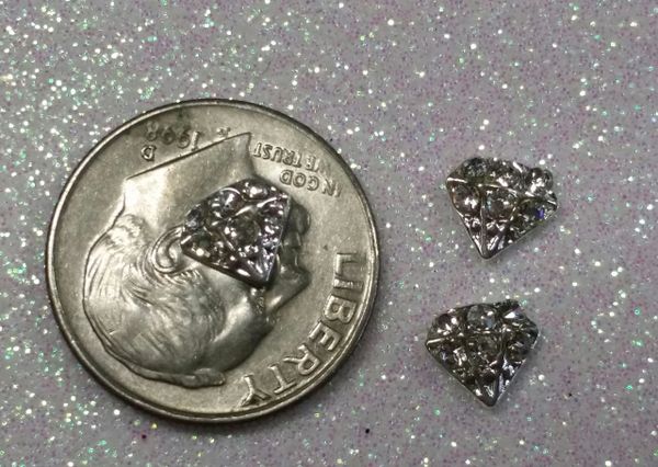 3D Charm #15 Silver Rhinestone Diamond (pack of 2)