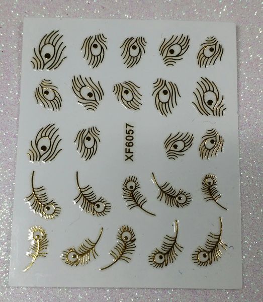 Water Slide Decal (XF6057) Gold Feather | The Glitter Palace nail art ...