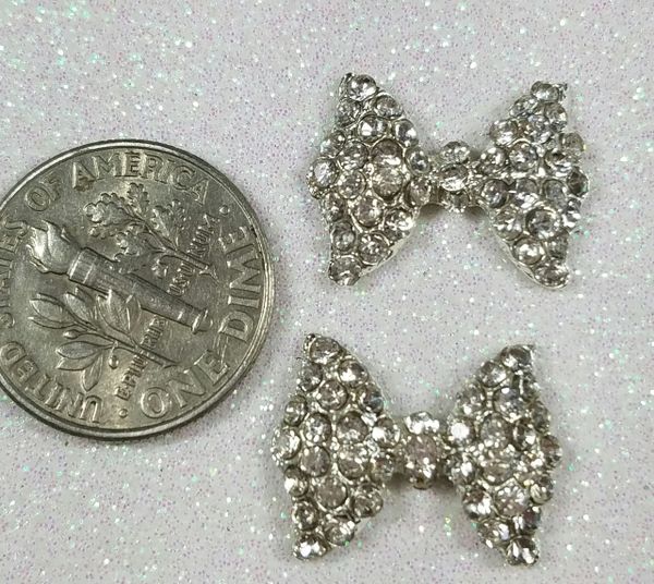 3D Bow #69 (large silver rhinestone bow)(pack of 2)
