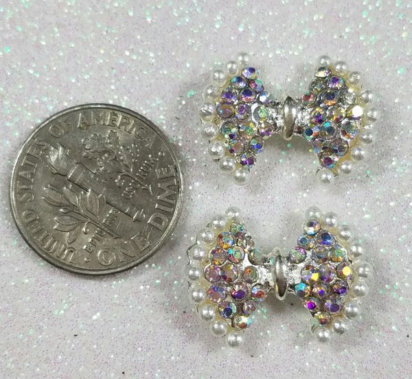 3D Bow #70 (large a/b rhinestone bow with pearls)(pack of 2)