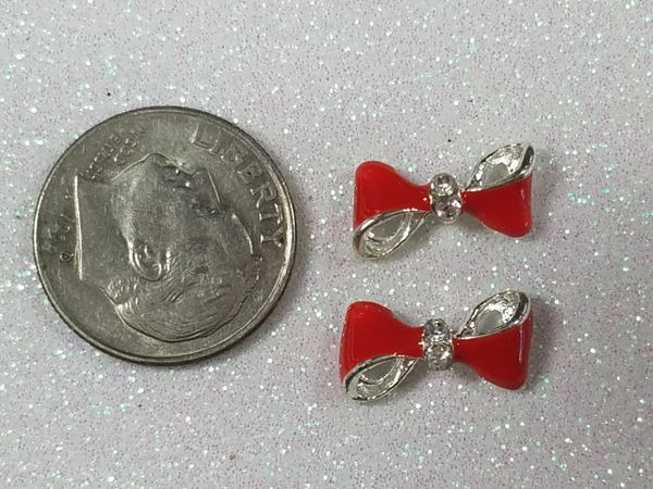 3D Bow #76 Red & Silver Bow with Rhinestones (pack of 2)