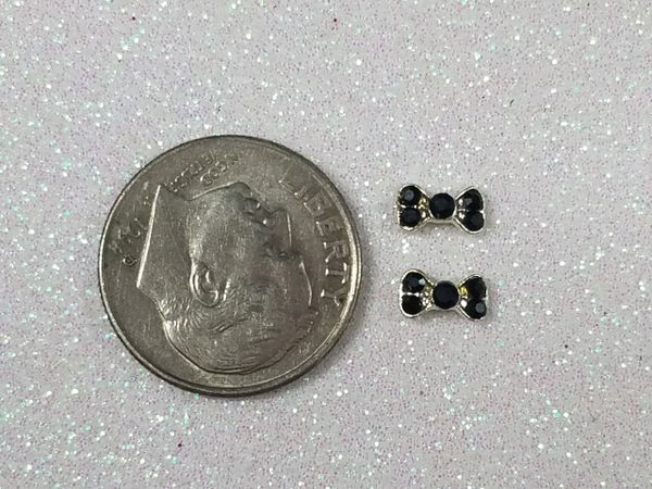 3D Bow #77 Very Tiny Black Bow with Rhinestones (pack of 2)
