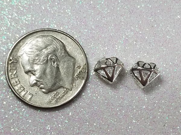 3D Charm #19 Silver Diamond with Rhinestones (pack of 2)