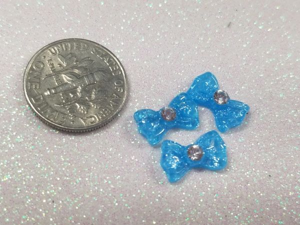 Bow #85 Blue Bow with a rhinestone (pack of 3)