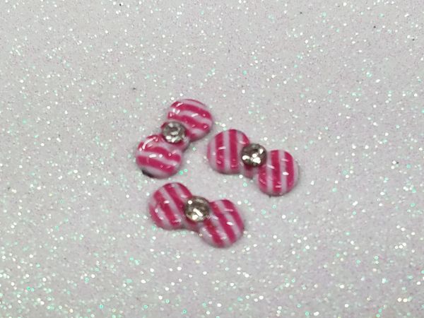 Bow #91 Pink & White Striped Bow with a rhinestone (pack of 3)