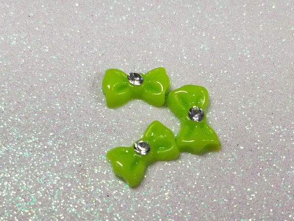 Bow #93 Neon Green Bow with a rhinestone (pack of 3)