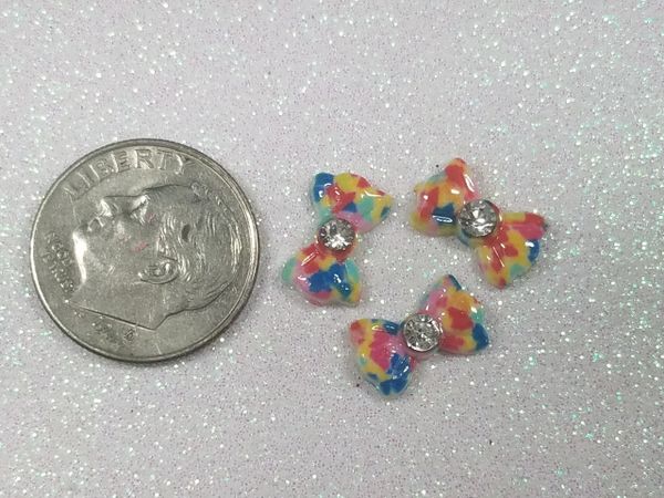 Bow #98 Rainbow Bow with a rhinestone (pack of 3)