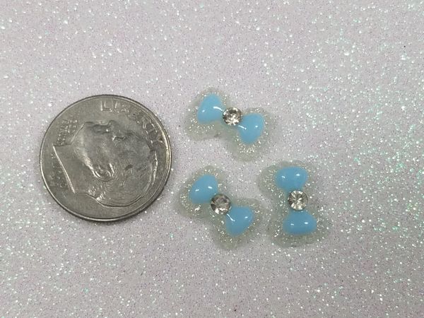 Bow #99 Baby Blue Bow with a rhinestone (pack of 3)