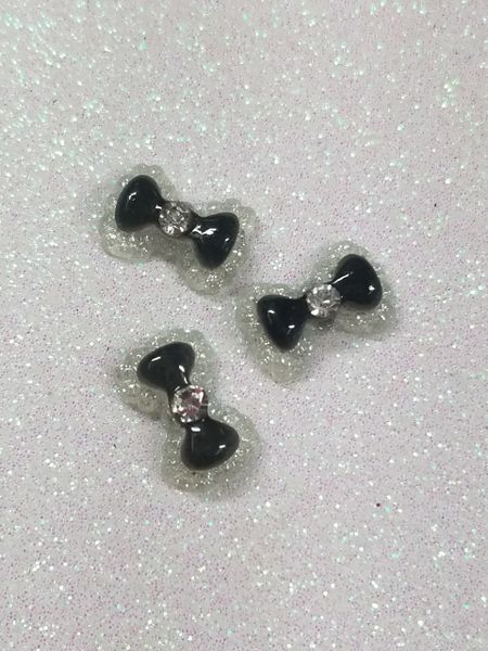 Bow #101 Black Bow with a rhinestone (pack of 3)