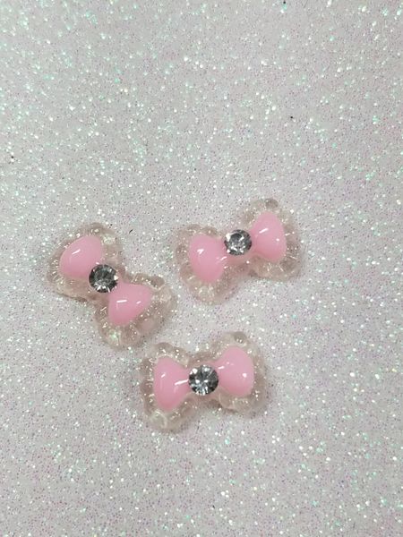 Bow #105 Pink Bow with a rhinestone (pack of 3)