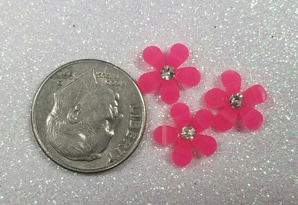 3D Flower #14 Pink with Rhinestone (pack of 3)