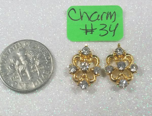 3D Charm #34 Gold with Rhinestones (pack of 2)