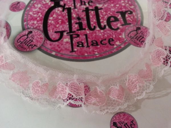 Lace - #L28 Whit With Pink Hearts Lace