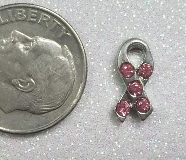 Charm #FL62- Ribbon with Pink Rhinestones (1piece)(perfect for nails, or living & floating lockets)