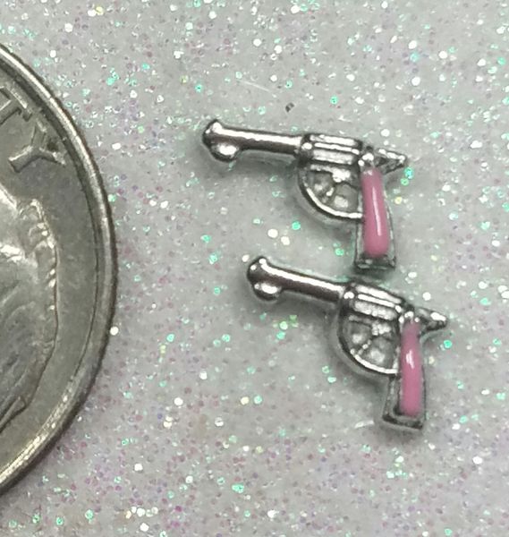 Charm #FL74 - Pink Guns (2 pieces)(perfect for nails, or living & floating lockets)