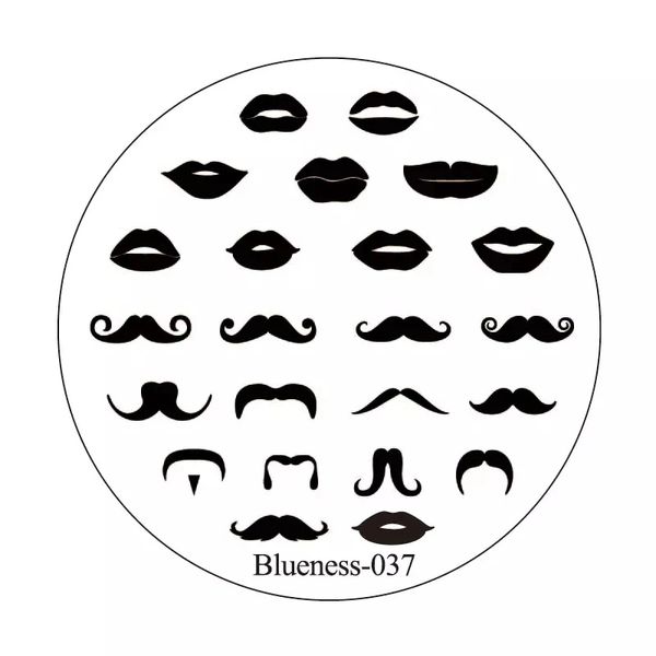 Stamping Plate - Blueness 037 - Lips & Mustache