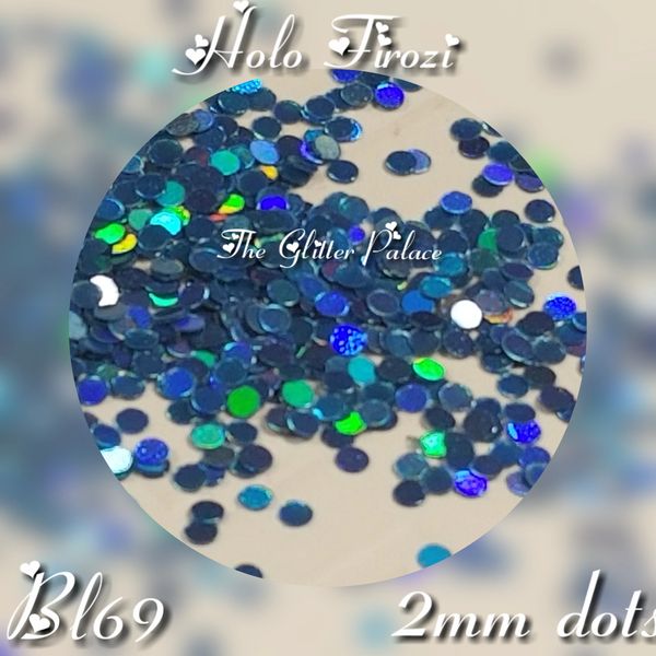 IN244 (BL69) Holo Firozi 2mm Dots, glitter insert (1.5 gr baggie)