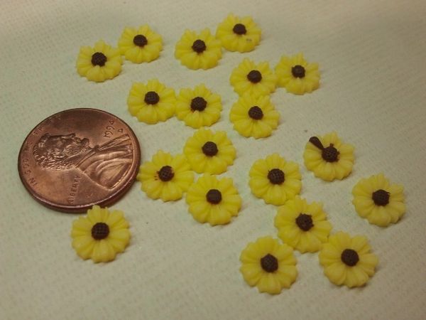 3D Flower #5 Yellow flower with dark brown center for nail decoration (pack of 3)