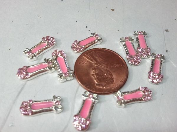 3D Pink Metal Ballet Shoe Nail Charm (pack of 2)