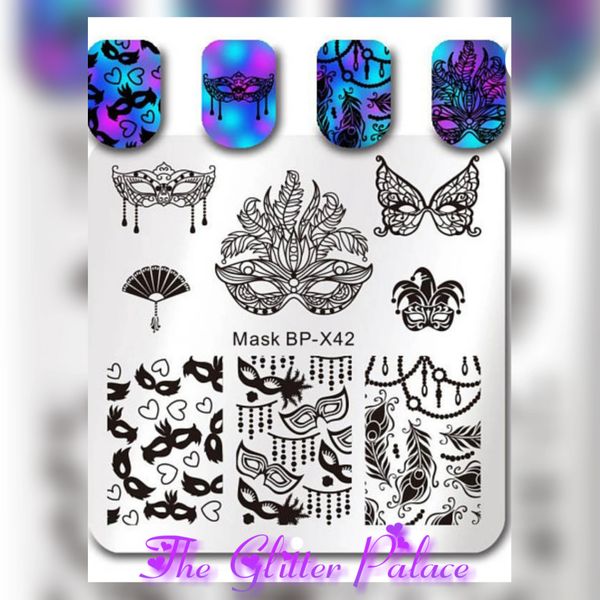 Stamping Plate - (BP-X42) Masks, Mardi Gras