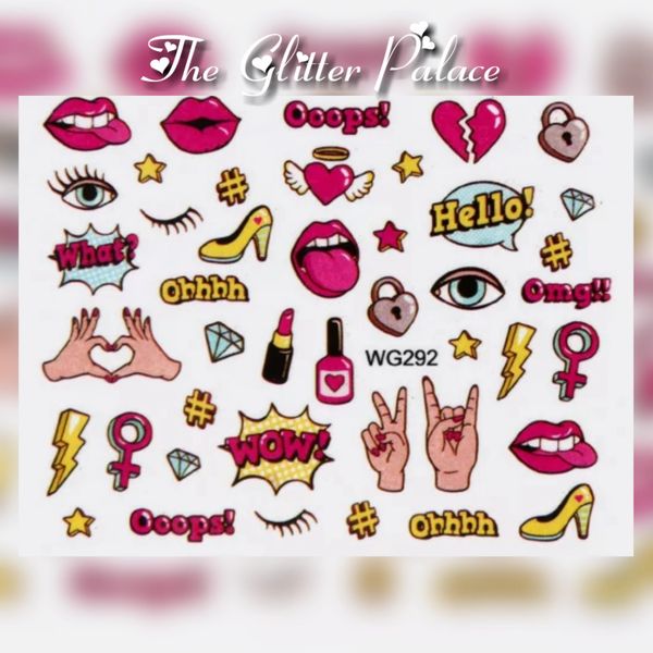 Waterslide Decal (WG292) Lips, Nail Polish, Heels, Words Etc