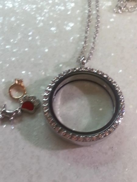 Living Locket or Floating Locket Necklace- Round,with stones-