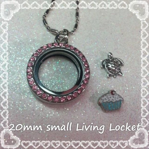 Living Locket or Floating Locket Necklace- small circle with Pink stones- (charms not included)