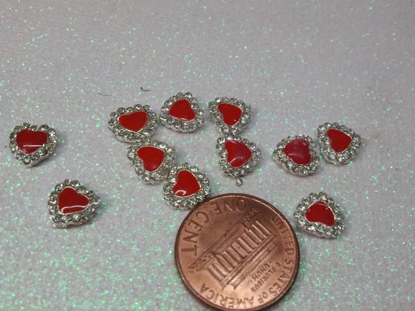 3D Heart #6 Metal Heart with red center & rhinestones (pack of 2)