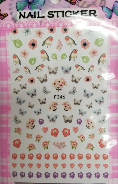 Flower, Butterflies & Birds Stickers (F246)