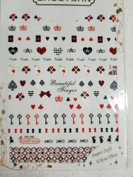 Red, White & Black Poker Card, Crown & Key Stickers (TSC-124)