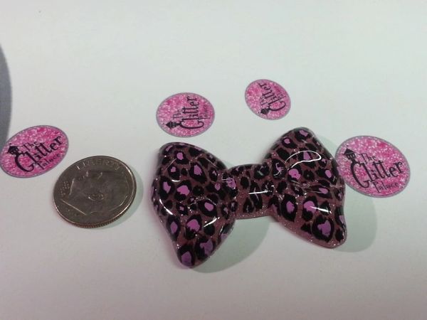 3D Bow #20. Dark Pink Sparkly Large Cheetah Bow (1 piece)