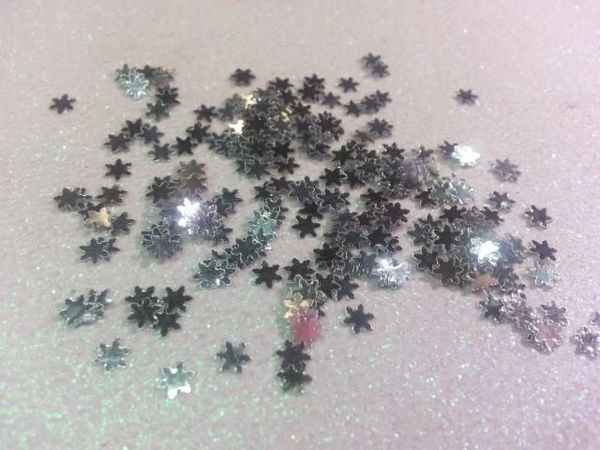 Holiday Snowflake #3 Silver solvent resistant nail art inserts, glitter shapes
