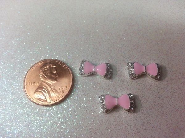 3D Bow #35 Metal Pink Charm Bow with Rhinestones for Nail Decoration (pack of 2)