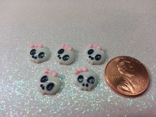 3D Skull #3 White with Pink Bow Nail Charm (pack of 3)