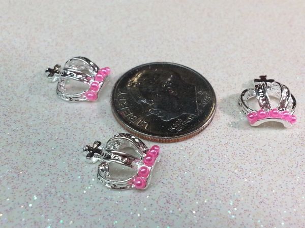 3D Crown #6 Silver with Pink Pearls (pack of 2)