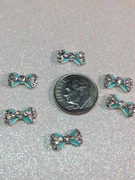 3D Bow #36 Teal Bow Charm with Rhinestones (pack of 2)
