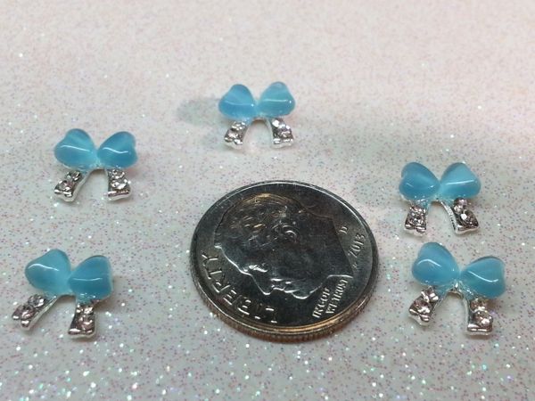 3D Bow #39 Blue Gem Bow for Nail Decoration (pack of 2)